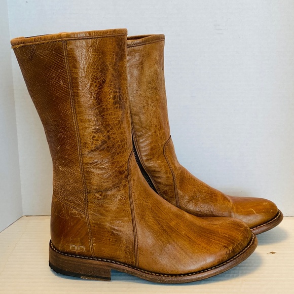 Bedstu Women's Brown Leather Round Toe Side Zip Mid Calf Boots, 9.5. - Picture 6 of 7